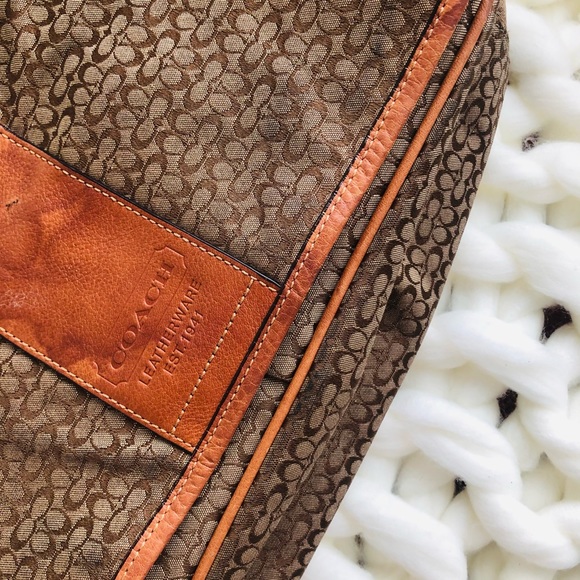 Coach Large Mini Signature Tote Khaki Tan Canvas Jacquard and Leather - Picture 15 of 16